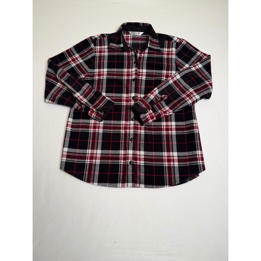 Riders by Lee Womens Red Black Plaid Fleece Button Down‎ Shirt Small Long Sleeve